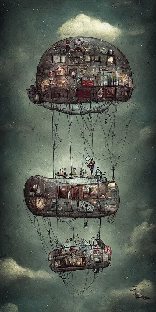 Image similar to a vintage living airship by alexander jansson and where's waldo