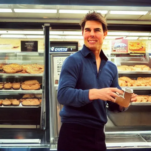 Prompt: tom cruise in a greggs pasty shop, 3 5 mm high quality - m 9