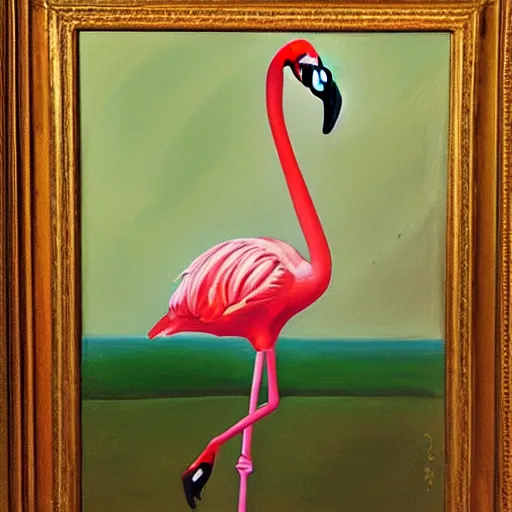 Image similar to flamingo pre-raphael oil painting