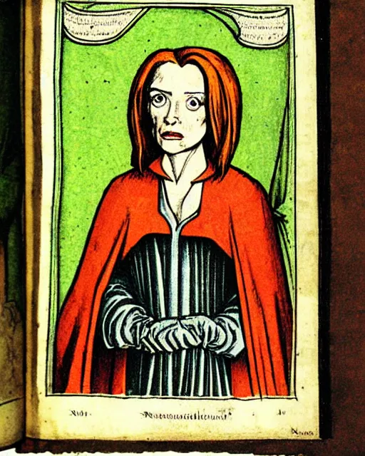 Image similar to an illustration of dana scully from the nuremberg chronicle, 1 4 9 3