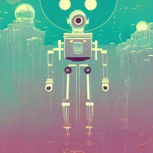 Prompt: Robot dreams by victo ngai