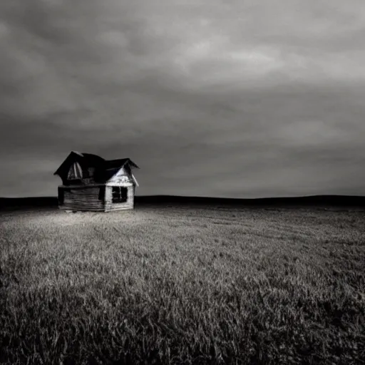 Image similar to A lone house in the middle of nowhere, top post of all time on /r/Creepy subreddit