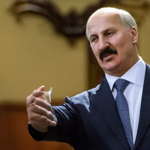 Image similar to Alexander Lukashenko as the American Psycho, devilishly holding earth in his hands