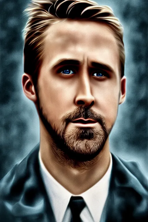 Prompt: digital portrait of ryan gosling in a dreamy photorealistic style with a beautiful dramatic background