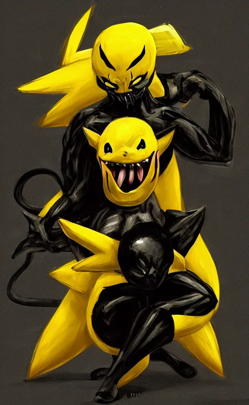 Image similar to venom as pikachu, dynamic lighting, photorealistic dark fantasy concept art, trending on art station, stunning visuals, creative, cinematic, ultra detailed