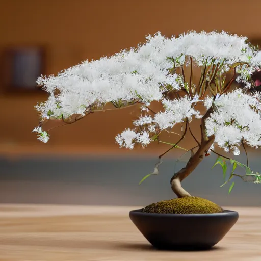 Image similar to a photo of 8k Ikebana, ohararyu, wide angle, sony a7r3, ultra detail, photorealistic, in simple background