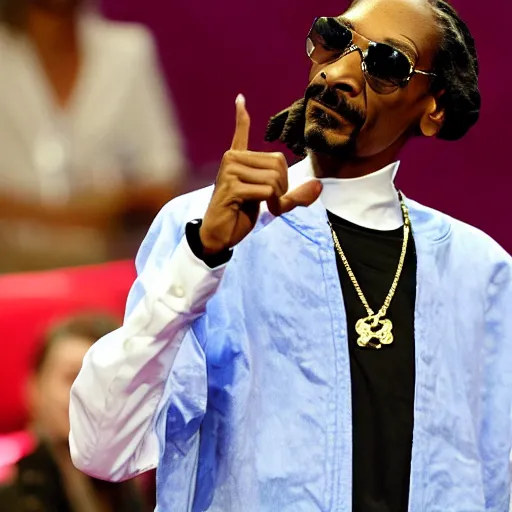 Image similar to snoop dogg as an english judge