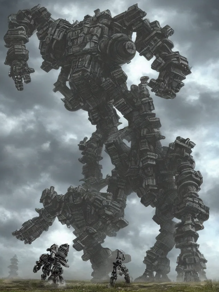 Prompt: mecha shadow of the colossus boss mech