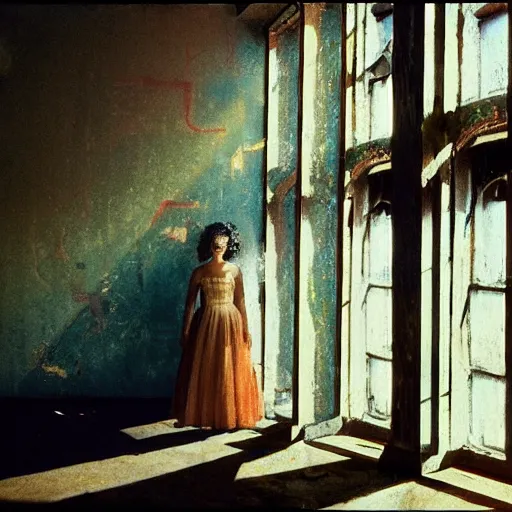 Image similar to a black unicorn in a soviet abandoned building, film still by david lynch, depicted by balthus, limited color palette, very intricate, art nouveau, highly detailed, lights by hopper, soft pastel colors, minimalist