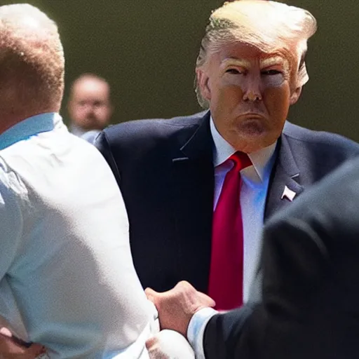 Image similar to Newscast still of Donald Trump being handcuffed and arrested at mar-a-lago