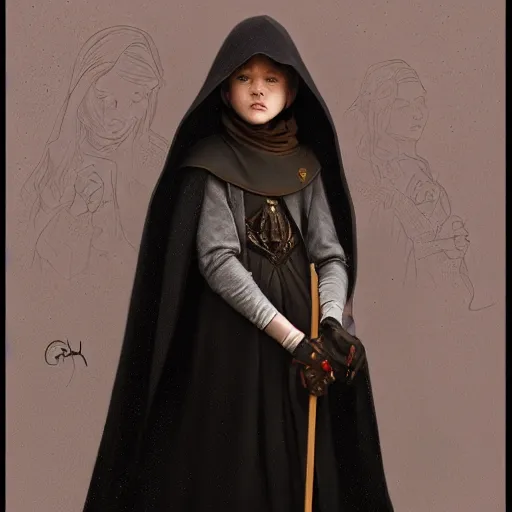 Prompt: perfectly - centered - portrait of a kid wearing black cloak holding stick, intricate, highly detailed, digital painting, artstation, concept art, smooth, sharp focus, illustration, unreal engine 5, 8 k, art by artgerm and greg rutkowski and alphonse mucha