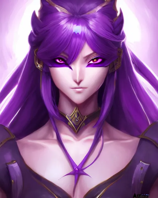 Prompt: character concept of a beautiful and strong purple female anime warrior night elf | | cute - fine - face, pretty face, realistic shaded perfect face, fine details by stanley artgerm lau, wlop, rossdraws, james jean, andrei riabovitchev, marc simonetti, and sakimichan, trending on artstation