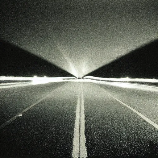 Image similar to Beautiful cameraphone 2000s, soft liminal Photograph of an estate road at night, hedge