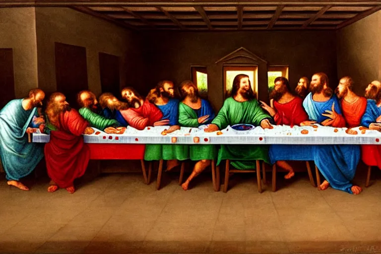 Image similar to the last supper painting but there's nobody there