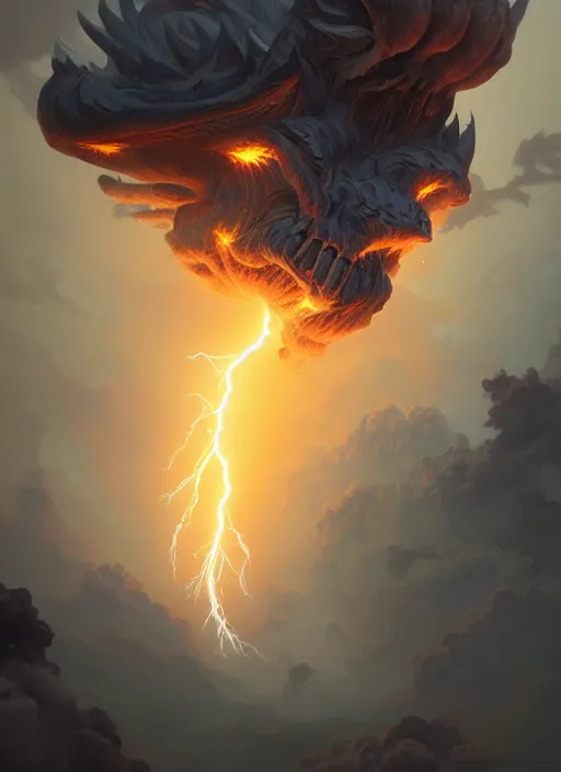 Prompt: an monstrous air elemental throwing a lightning bolt made out of clouds, intricate, brutal, highly detailed, digital painting, artstation, concept art, smooth, sharp focus, illustration, art by artgerm and greg rutkowski and alphonse mucha, 8 k