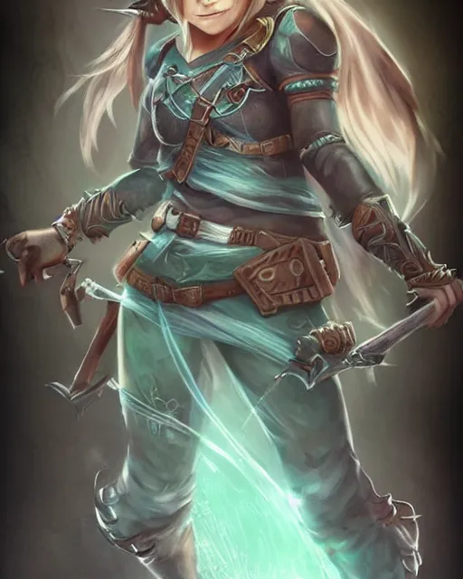 Image similar to female link, full body portrait, highly detailed, trending on artstation, intricate