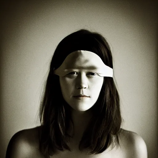 Prompt: a masterpiece portrait photo of a blindfold beautiful young woman who looks like elizabeth winstead, symmetrical face