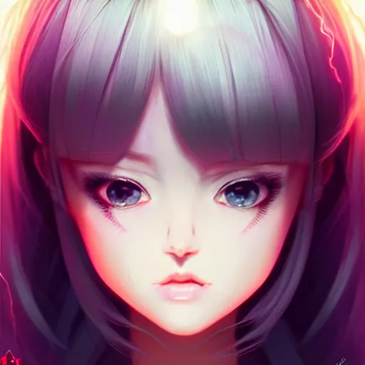 Image similar to cute girl electrocuted, sparks, lightning, occlusion shadow, specular reflection, rim light, unreal engine, range murata, artstation, pinterest, art by hiroaki samura and ilya kuvshinov and rossdraws, intricate, highly detailed 8 k, art deco illustration, realistic, extremely beautiful shape of face, neck, shoulders eyes