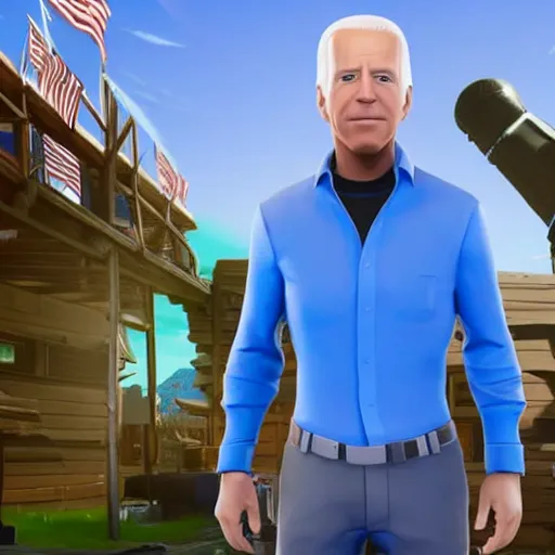 Image similar to A screenshot of Joe Biden in Fortnite, 3D, Unreal Engine, 4K UHD, RTX, DLSS,