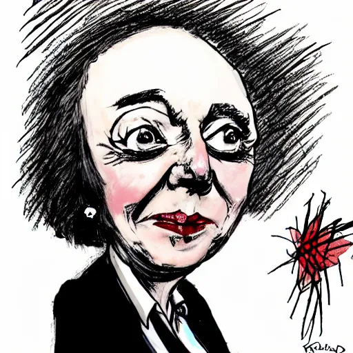 Image similar to Liz Truss looking sad, political cartoon, style of Ralph Steadman