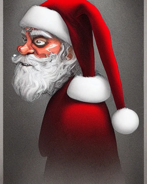 Image similar to a sinister portrait of evil Santa Claus, digital art, highly detailed, trending on artstationhq