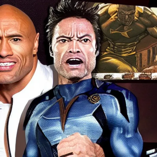Prompt: a photo The rock with wolverine uniform