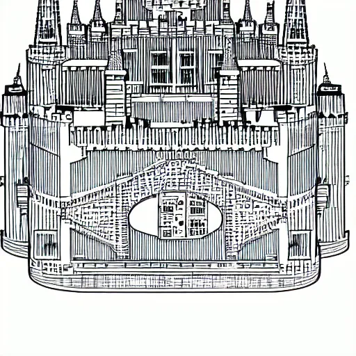 Image similar to a complex castle illustration from electronics schematics.