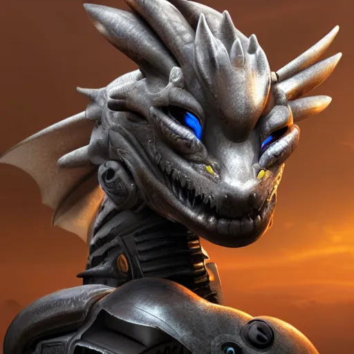 Image similar to stunning cinematic realistic back end shot with an upward angle, of a beautiful hot anthropomorphic robot female dragon, well designed highly detailed cute female dragon head with slick eyes, looking back at the camera with a smirk, well armored, detailed claws, high quality, HD octane render, fantasy, furry art, Artstation, Deviantart, Furaffinity