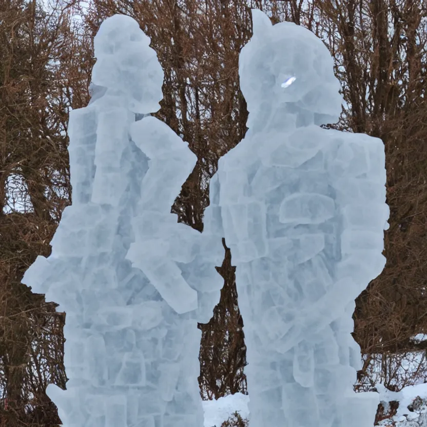 Prompt: ice sculpture of a headless horseman