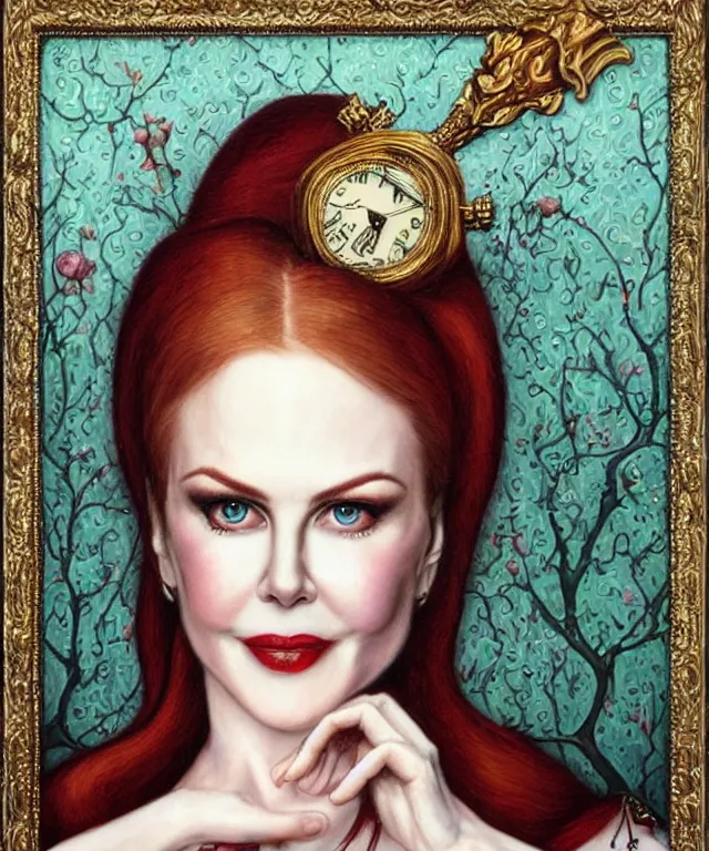 Prompt: portrait of Nicole Kidman in wonderland, lowbrow painting by Mark Ryden