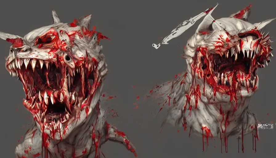Image similar to zombie cat with sharp teeth, bloody eyes and nostrils, hyperdetailed, artstation, cgsociety, 8 k