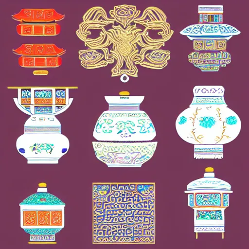 Prompt: traditional chinese, illustrator element fancy shining color