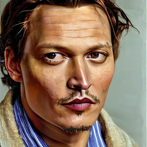 Image similar to high quality high detail painting by lucian freud, hd, portrait of johny depp