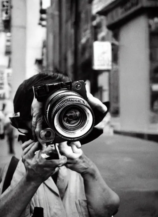 Image similar to street photography selfie with a camera by vivian maier. professional photography.