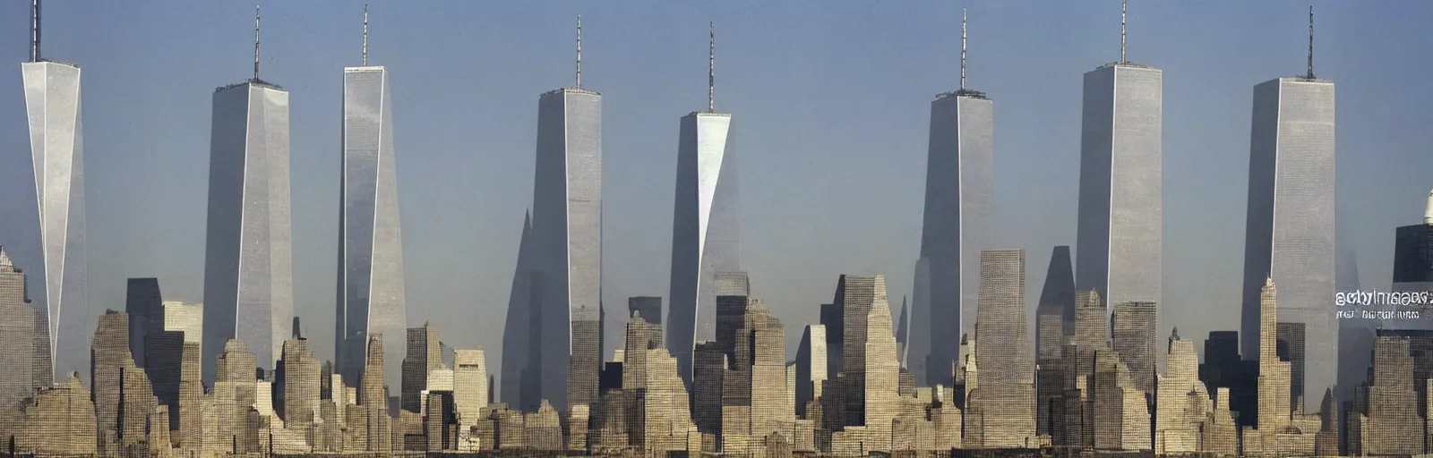 Prompt: “Mile-High Humanoid Robot versions of the Twin Towers ready themselves for battle gatchaman Gettyimages September 11 2001 hq ap photos CNN”