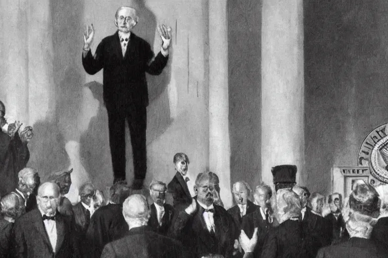 Prompt: scp-173 gives an inauguration speech after being elected as president