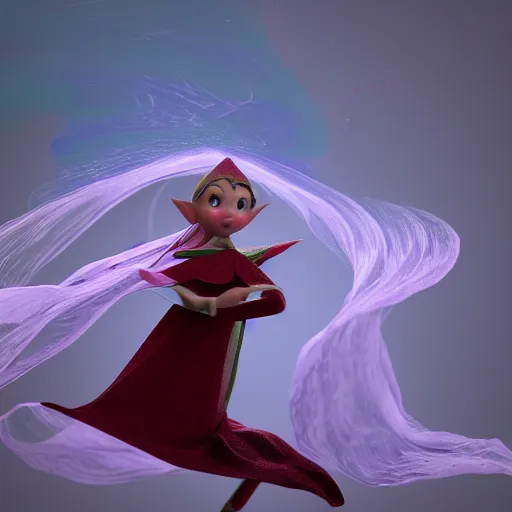 Prompt: an elf spinning around, flowing fabric, digital art, octane render, 4k, 8k, 32k uhd