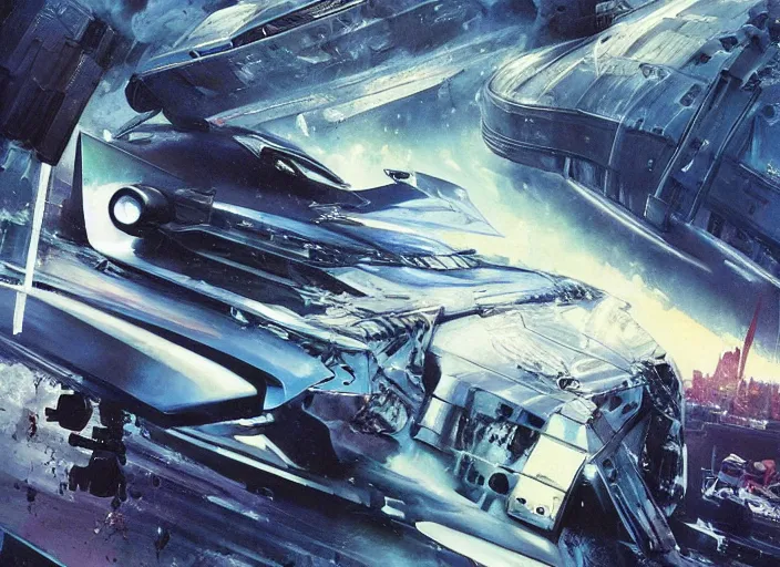 Prompt: ( ( ( ( ( knight rider kitt, car concept art, sci - fi illustration, painting ) ) ) ) ) by vincent di fate and john berkey and blade runner 2 0 4 9!!!!!!!