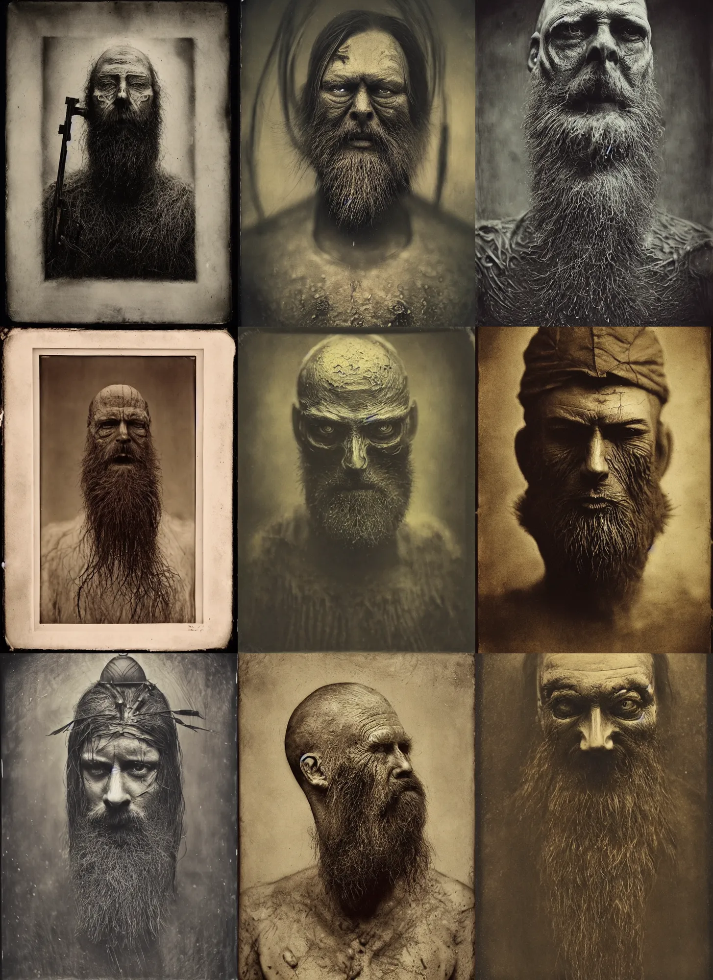 Prompt: wet plate photography, old karl urban long beard, beksinski, giger