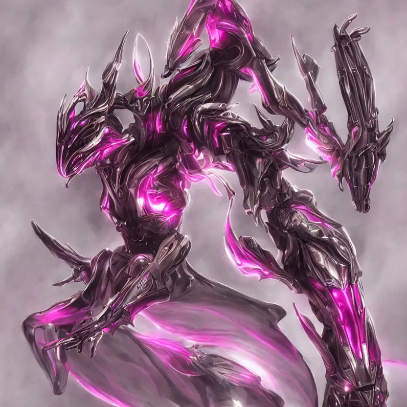 Image similar to highly detailed exquisite fanart, of a beautiful female warframe, but as an anthropomorphic elegant robot female dragon, shiny and smooth off-white plated armor engraved, robot dragon head with glowing eyes, Fuchsia skin beneath the armor, sharp claws, long sleek tail behind, robot dragon hands and feet, standing elegant pose, close-up shot, full body shot, epic cinematic shot, professional digital art, high end digital art, singular, realistic, DeviantArt, artstation, Furaffinity, 8k HD render, epic lighting, depth of field