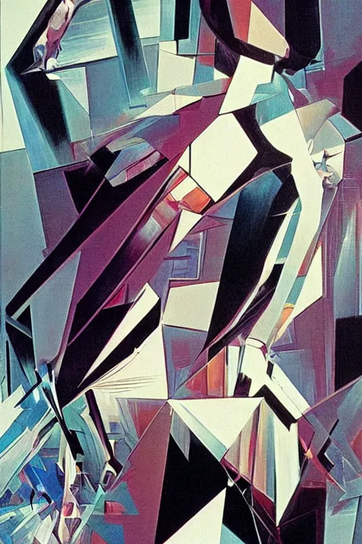 Image similar to wideangle portrait, a wild beautiful ballet dancer tangled in tensor fields, madness, decoherence, synthwave, glitch!!, fractured reality, vortex, realistic, hyperdetailed, concept art, art by syd mead, cubism