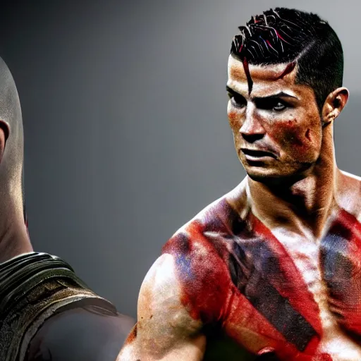 Prompt: Cristiano Ronaldo as Kratos in God of War, 4k