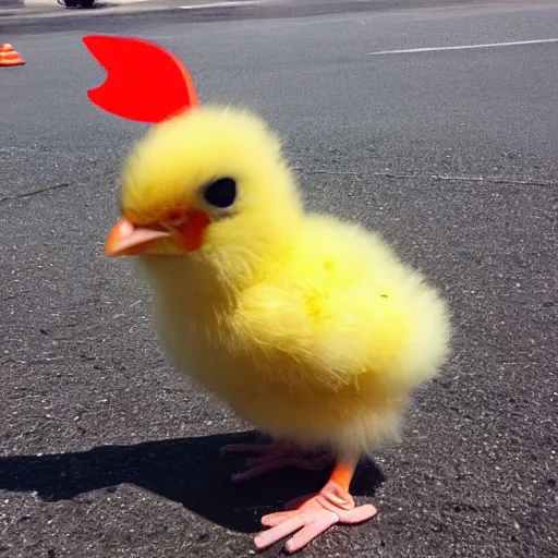 Prompt: cute baby chick dressed as an inmate, campau mike style