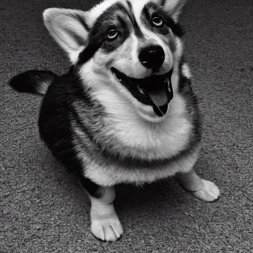 Image similar to Gigachad Corgi, black and white