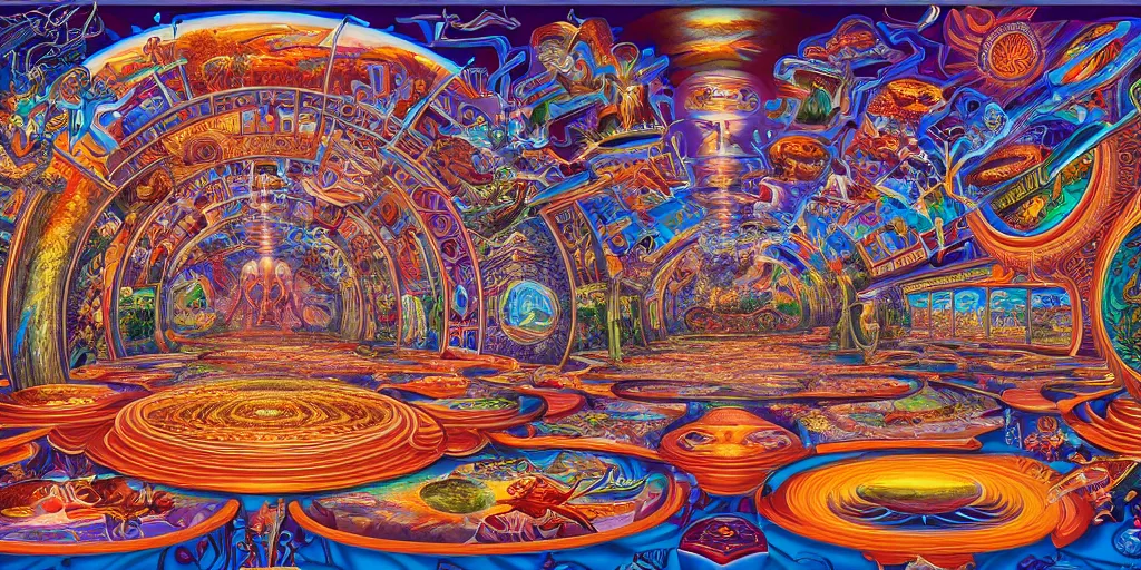 Image similar to memory palace, masterpiece composition, 8 k resolution, ultra fine illustration, art by alex grey and tokio aoyama, highly detailed,