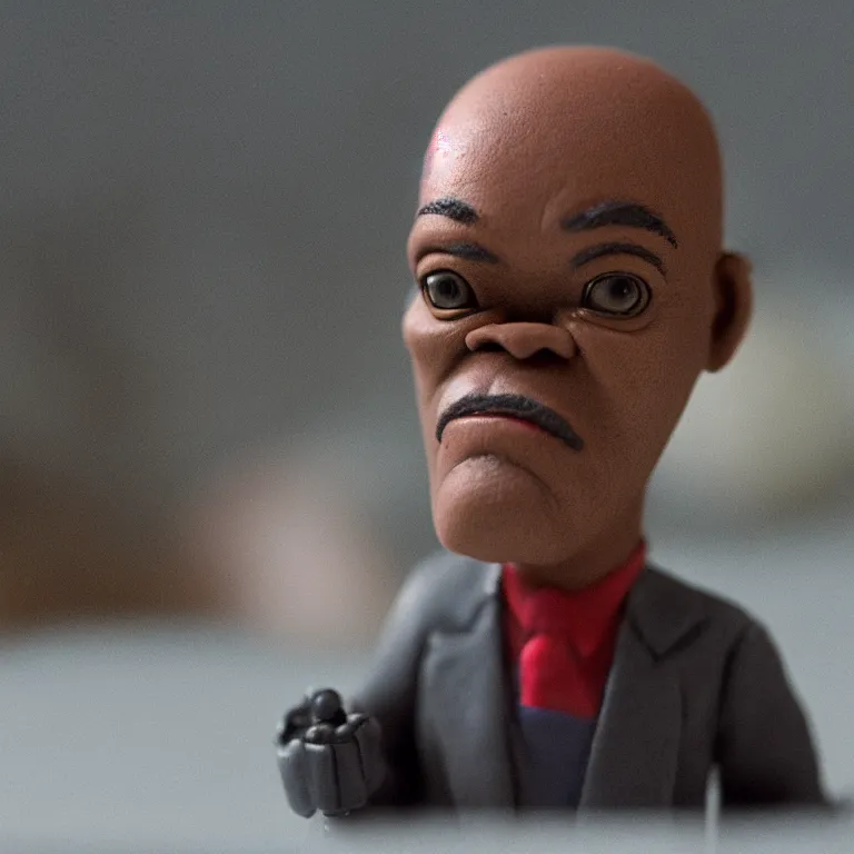 Prompt: a cinematic film still of a claymation stop motion film starring samuel l jackson, shallow depth of field, 8 0 mm, f 1. 8