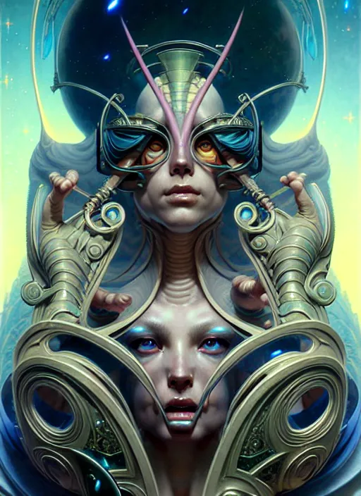 Image similar to beautiful gemini fantasy character portrait, ultra realistic, wide angle, intricate details, elysium artifacts, highly detailed by peter mohrbacher, hajime sorayama, wayne barlowe, boris vallejo, aaron horkey, gaston bussiere, craig mullins