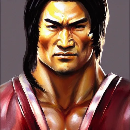 Image similar to greg manchess portrait painting of liu kang from mortal kombat as overwatch character, medium shot, asymmetrical, profile picture, organic painting, sunny day, matte painting, bold shapes, hard edges, street art, trending on artstation, by huang guangjian and gil elvgren and sachin teng