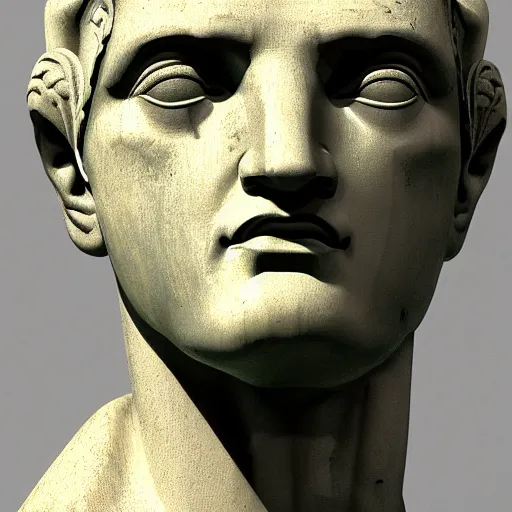 Image similar to concept art of a greek statue of a ultimate robot artificial intelligence robot in the form of the statue of caesar augustus by jama jurabaev, brush hard, artstation, panaormic, high quality, brush stroke, soft lighting, renaissance style