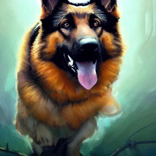 Prompt: german shepherd merge with donald trump, intricate, elegant, highly detailed, digital painting, artstation, concept art, matte, illustration, hearthstone, art by artgerm and greg rutkowski and alphonse mucha, simon stalenhag, hyperreal